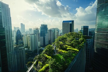 Obraz premium Urban green spaces atop modern skyscrapers.