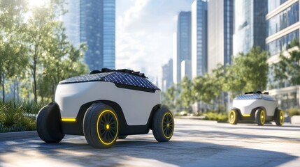 Autonomous Solar-Powered Delivery Robots Navigating a Modern Cityscape