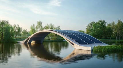 Solar Powered Bridge over Calm Lake