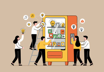 Brainstorming Ideas Vending Machine for Solutions Innovation Concept