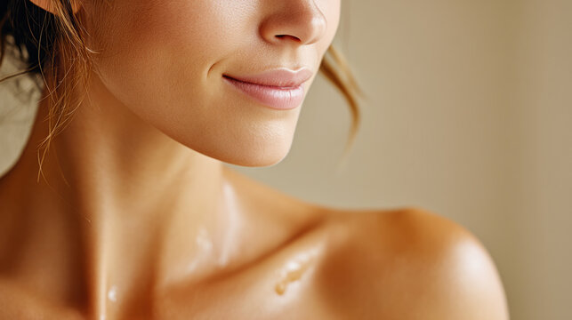 Tranquil evening oil massage scene focusing on relaxed shoulder and collarbone