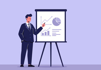 Business Analytics Presentation Man Demonstrating Graphs And Pie Charts