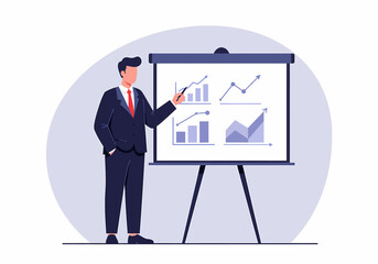 Fototapeta premium Business Presentation Showing Charts and Growth Trend Analysis