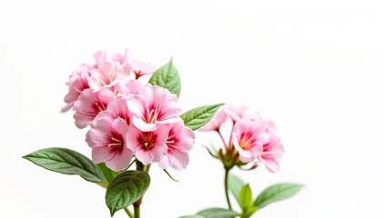 Beautiful pink lily blossoms and other pink flowers create a natural, floral beauty isolated on a white background