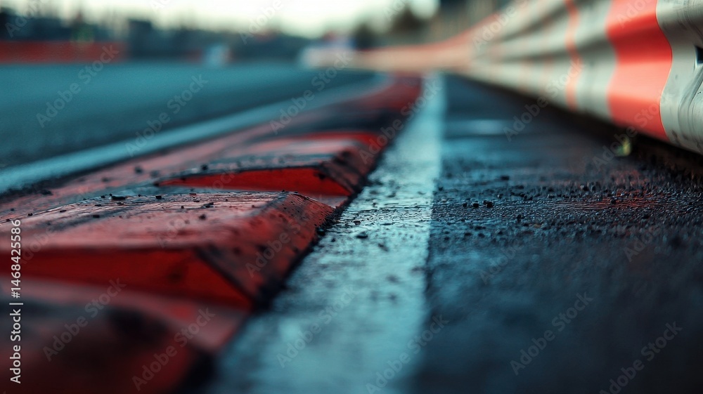 Wall mural a close-up view of an empty formula 1 track edge, showcasing the intricate details of the asphalt an