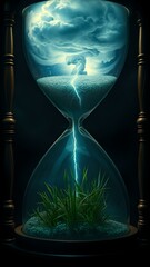 Time's Contrasts: Chaotic Storm and Tranquil Growth in Hourglass
Concept: Balance, nature, time's duality
