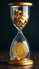 The cost of Bitcoin: An hourglass with a decreasing number of gold coins and Bitcoin
Concept: Cryptocurrency, Financial Downturn, Time Impact