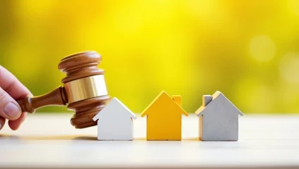 Wandcirkels Geel A real estate agent presents a model illustrating a residential house for sale in the current real estate market  © Natti