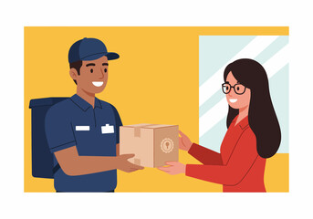 Delivery Courier Delivering Package to a Smiling Woman