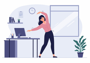 Woman Stretching Exercise At Work Office For Health