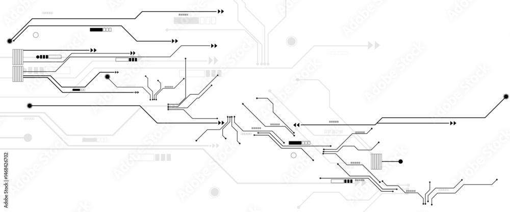 Aufkleber vector black and white circuit electronic or electrical line with circle engineering technology.