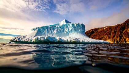 The iceberg floats majestically in clear waters.  