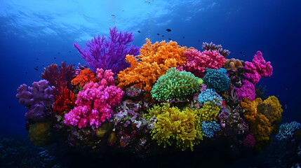 Naklejka premium Vibrant Colorful Coral Reef Underwater Scene