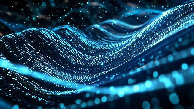 Abstract digital waves of luminous data streams