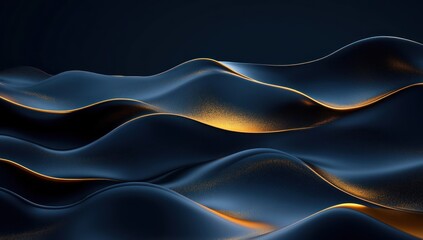 Abstract dark blue and gold wavy shapes