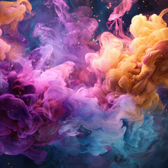 Obraz premium Vibrant abstract artwork of swirling paint creating a dynamic and colorful scene of dreamy clouds.
