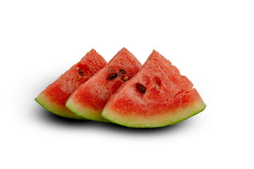 Watermelon Slices, Three Pieces Isolated on White Background.