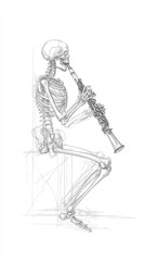 Detailed illustration of a skeleton playing a clarinet.