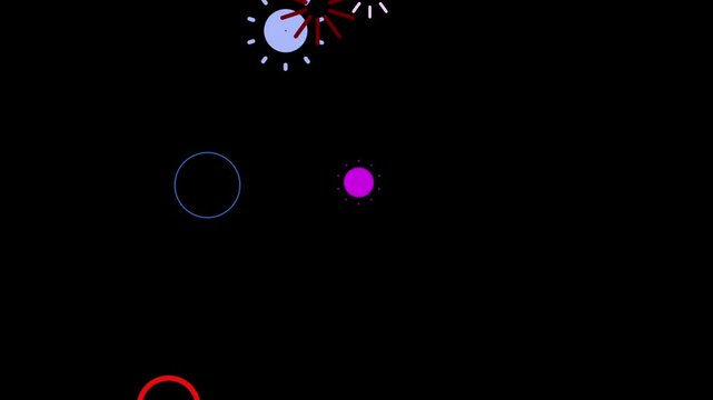 A simple cartoon 2d flat vector random sparks bursts explosion of colorful fireworks on a black dark night screen. The concept of celebration, victory, final, competition, congratulations. 