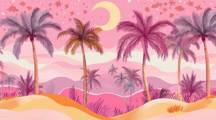 Obraz premium Pink desert palms at night