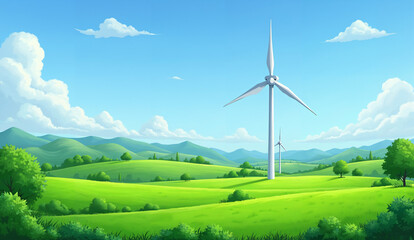 Obraz premium Wind Turbine in a Green Landscape