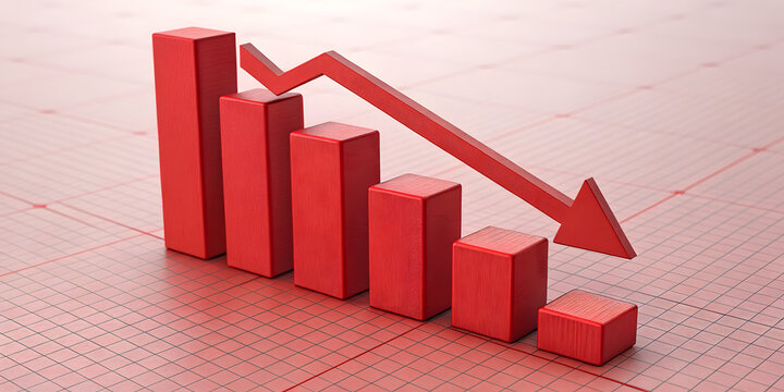 Red background with down arrow depicting financial crisis and market crash