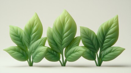 Fototapeta premium 3D Rendered Fresh Green Leaves Against a Light Background