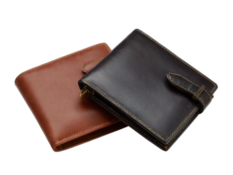 Elegant brown and black leather wallets fashion accessory men on transparent background