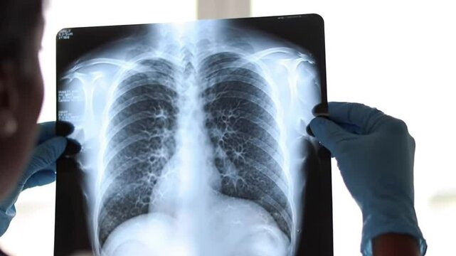 Medical professional analyzing chest x ray for diagnostic purposes