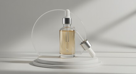 Minimalist Elegant Cosmetic Serum Bottle with Dropper on a Soft Lighted Background
