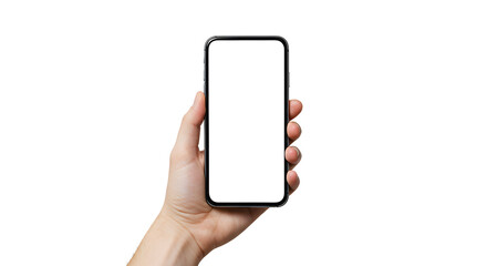 Hand Holding Smartphone with Blank Screen on Transparent Background