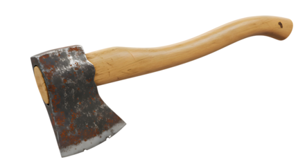 Rusty Hatchet with Wooden Handle on Transparent Background