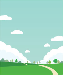 Illustration of Spring Landscape with Trees, Clouds