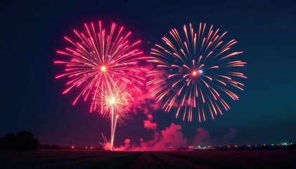 Vibrant fireworks explode in a celebratory night sky, illuminating the darkness with colorful bursts , texture, marvelous