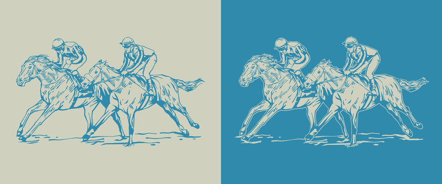 Thrilling Horse Race &ndash; Vector illustration of Jockeys and Racehorses