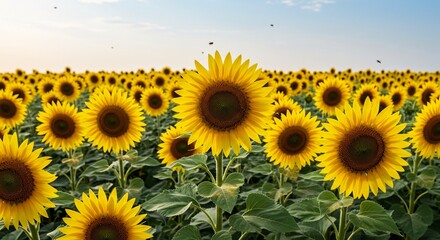 Fototapeta premium Vibrant Sunflower Field at Sunset A Stunning Summer Landscape
