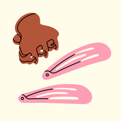 Vector illustration with various types of hair clips. Cute design. For blog posts, promotional material, social media content, and advertising campaigns focused on accessories and hairstyles