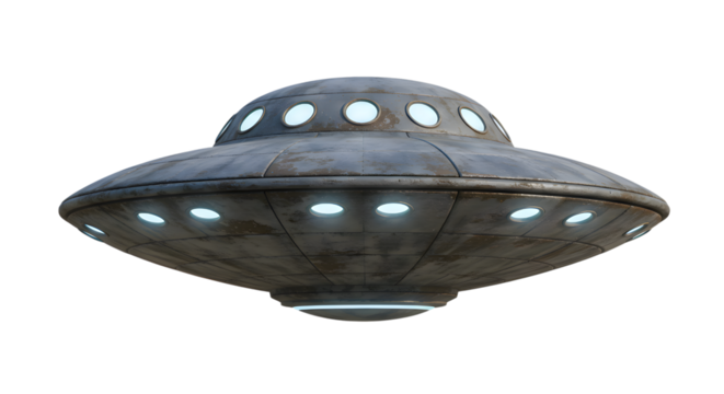 Retro Sci Fi UFO Spaceship on Transparent Background