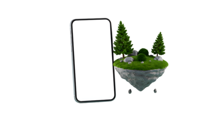 Smartphone Mockup with Floating Island Scene on Transparent Background