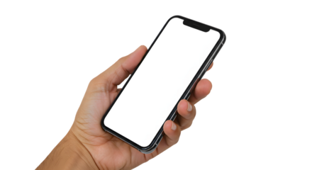 Hand Holding Smartphone with Blank Screen on Transparent Background