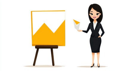 Businesswoman Presenting a Graph in Pixel Art Style