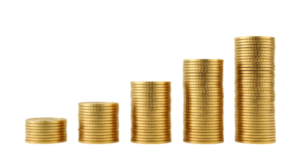 Gold Coin Stacks Ascending Graph on Transparent Background