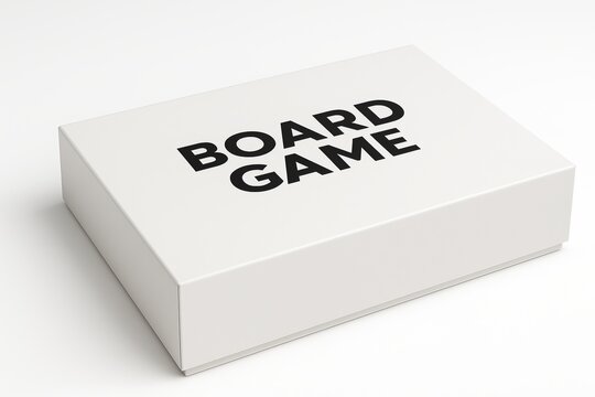 White Rectangular Cardboard Box for Board Game with Matte Finish, Photorealistic Detail, and Clean Isolated White Background in Ultra High Resolution