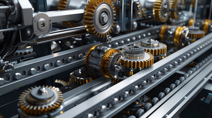 Fototapeta premium Mechanism, gears and cogs at work. Industrial machinery .