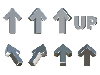 色々な角度のシルバーの立体的な矢印セット