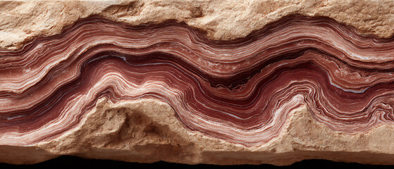 wavy horizontal layers of red and ochre sandstone