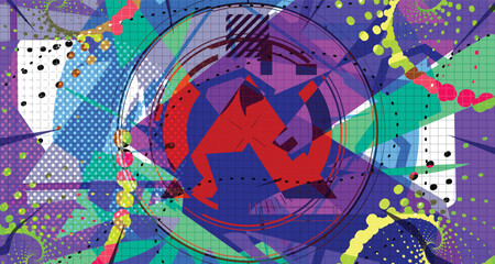 Culturing Colorful Futuristic Abstract Background Bold Wireframe Texture Elements and Modern Comic Style Shapes And Dynamic Effects and Icons Design