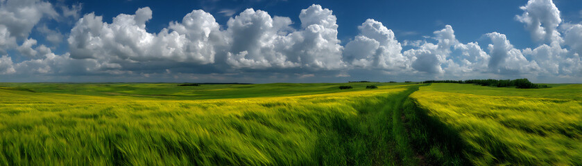 Obraz premium wide barley field under clear blue sky