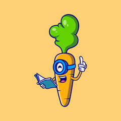 Cute Carrot Reasding a Book – Educational Vegetable Illustration for Kids