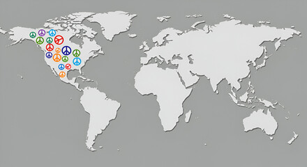 Naklejka premium Colorful peace symbols decorate North America map